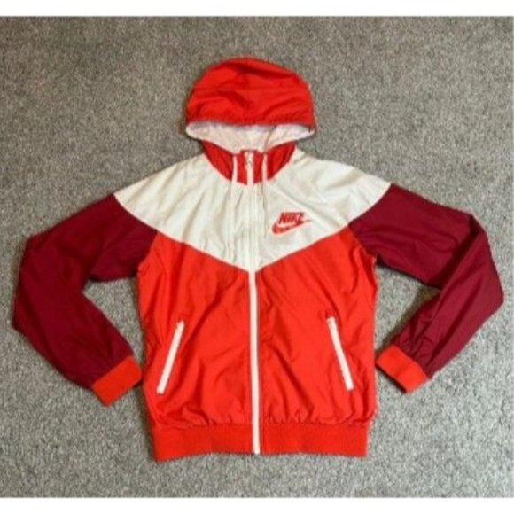 Nike Windrunner Women's Size Medium Red Maroon White Hooded Track Jacket - Picture 1 of 8